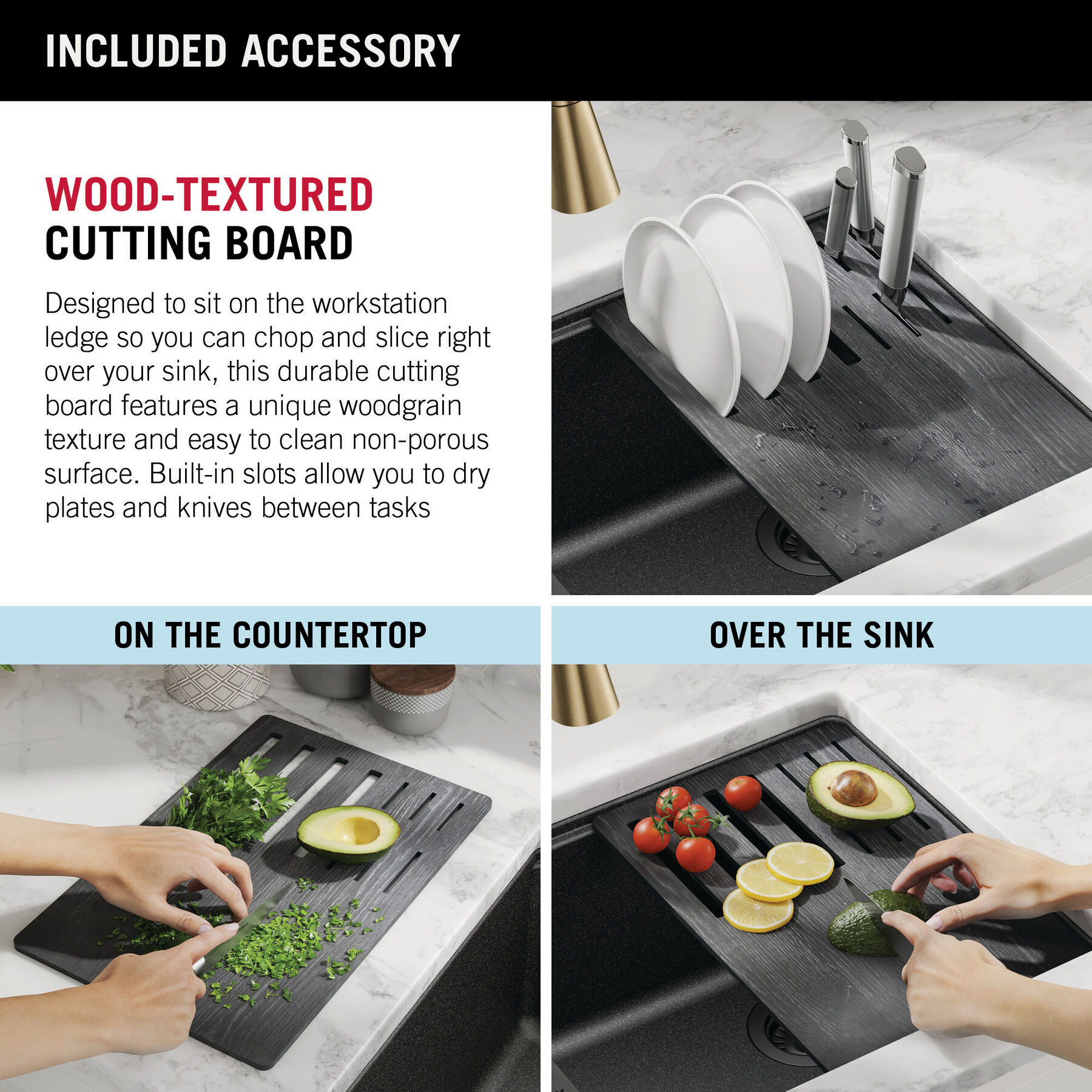 30” Granite Composite Workstation Kitchen Sink Undermount Single Bowl with WorkFlow™ Ledge and Accessories in Metallic Black, image 1